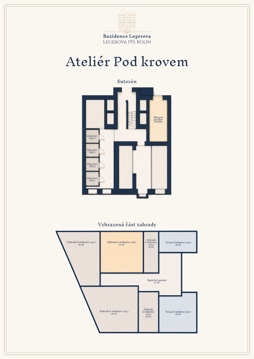 Mapka pozemku a sklepní kóje – Ateliér Pod krovem 195/5